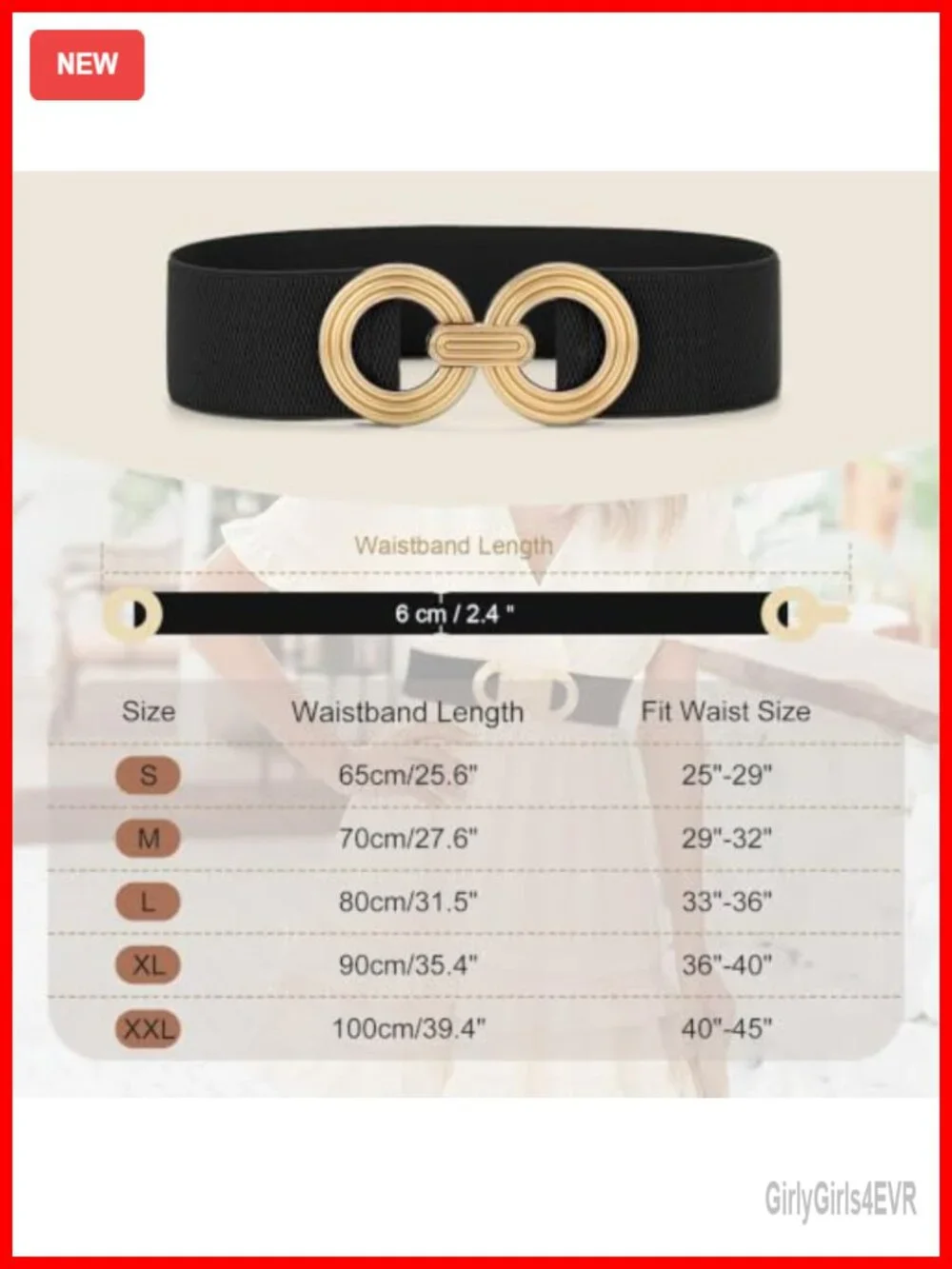 Women Wide Stretchy Elastic Belt Hollow Gold Round Buckle Waistband Accessory